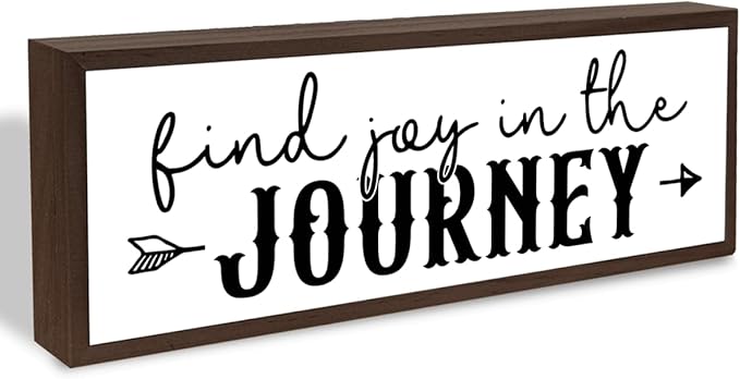 Inspirational Wood Sign, Vintage Wall Decor, Modern Farmhouse Home Decor for Table Shelf, Bedroom Wall Decoration, Decorative Wooden Signs, Find Joy In the Journey Sign 17.8x4x1.2 inches