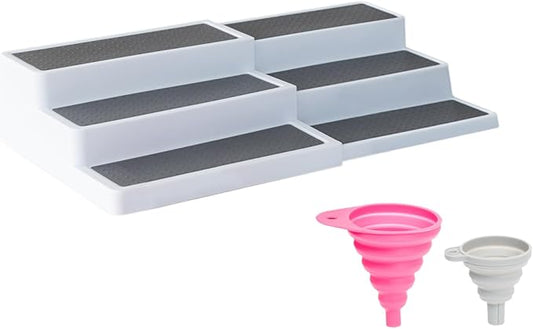 Pack of 1, Expandable 3 Tiered Spice Rack Organizer for Cabinet and Kitchen Pantry Shelf - Non-Slip Shelves for Spices, Seasoning, Canned Food, Medicine Cabinet Organizer - Includes Silicone Funnels