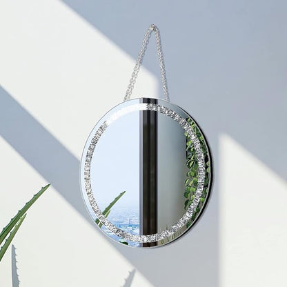 Crush Diamond 12 inch Wall-Mounted Mirrors with Iron Chain Home Decoration Round Silver Crystal Sparkling Decorative Mirror