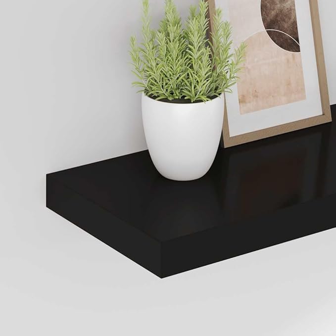 Black Honeycomb MDF Metal Floating Wall Shelf Set of 4, Modern Minimalist Storage for Books and Decor, Durable Engineered Wood Shelving Unit with Easy Mounting System