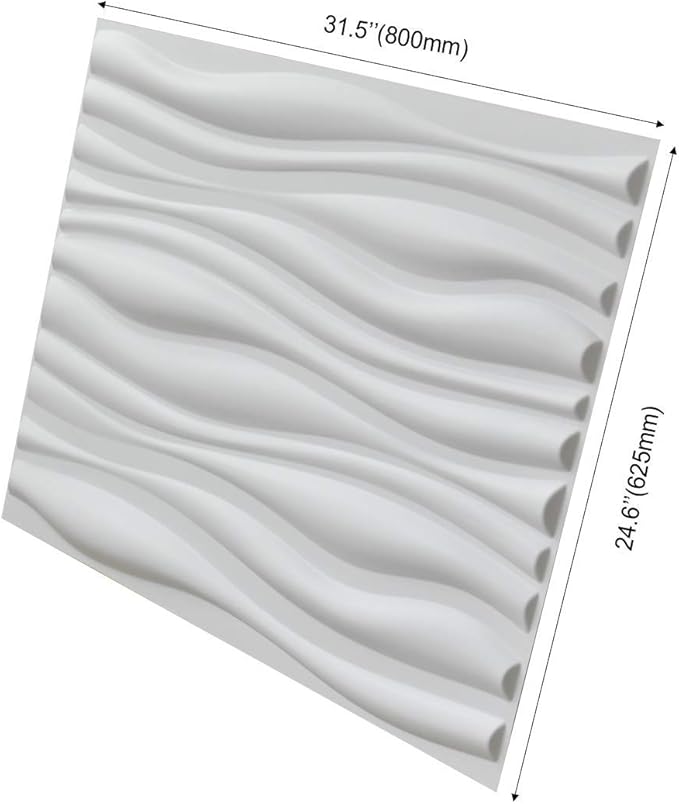 Art3d Decorative 3D Wall Panels Big Wave Deisgn, 31.5"x24.6" Matt White (6 Pack)