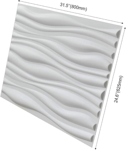 Art3d Decorative 3D Wall Panels Big Wave Deisgn, 31.5"x24.6" Matt White (6 Pack)