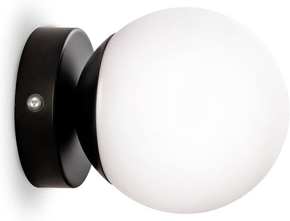 Battery Operated Rechargeable Wall Sconce Single, Matte Black Opal Glass Globe Wall Lamp, Wireless Touch & Remote Control, Dimmable 3 CCT + 12 RGB Colors for Bedroom Living Room Hallway