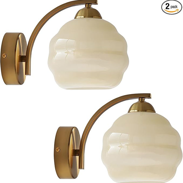 Mid Century Modern Wall Sconces Set of Two Brushed Brass Wall Sconce Gold Glass Wall Lights Globe Wall Mount Light Fixture Vintage Hallway Bathroom Sconces Wall Lighting Set of 2