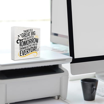 Motivational Gifts for Women Men, There is a Great Big Beautiful Tomorrow Wood Box Sign, Inspirational Quote Desk Decor for Home Office Shelf Cubicle, Rustic Wooden Box Decorative Signs