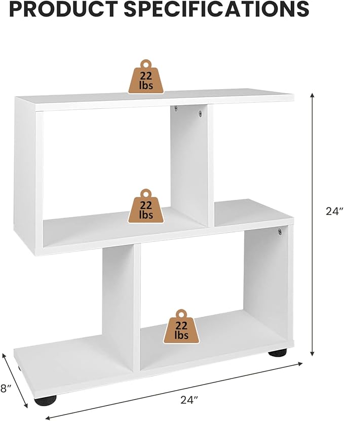 Giantex Set of 2 3-Tier Geometric Bookshelf, 24’’ Tall Wood S-Shaped Display Shelves with Thick Foot Pads, Freestanding Open Shelves Nightstand, Floor Standing Display Shelf Bookcase