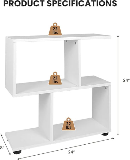 Giantex Set of 2 3-Tier Geometric Bookshelf, 24’’ Tall Wood S-Shaped Display Shelves with Thick Foot Pads, Freestanding Open Shelves Nightstand, Floor Standing Display Shelf Bookcase