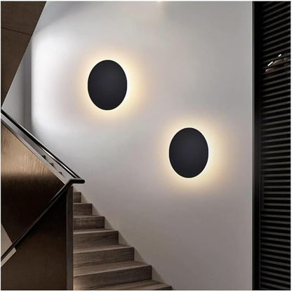 Modern Nordic Round LED Wall Light Black Metal 3000K Warm Light Gold Glow Wall Mounted Lamp for Bedroom Living Room Hallway Stairway Minimalist Ambient Wall Sconce(Dark,10"/25cm)