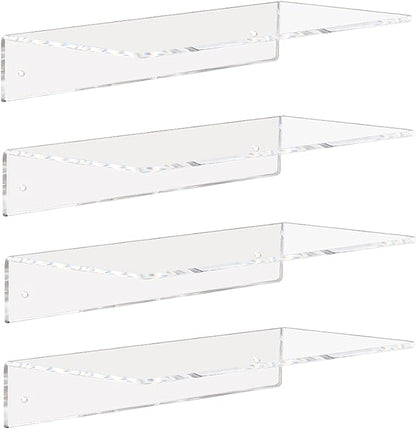 Weiai Clear Acrylic Shelves 12 Inch, Floating Wall Mounted Shelf for Wall Storage, Set of 4