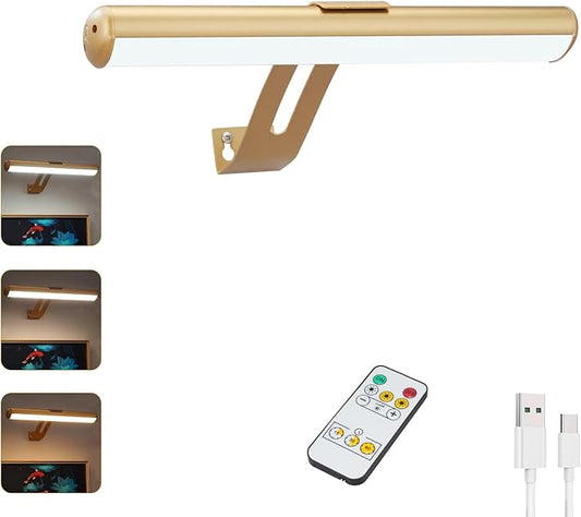 Picture Light, Rechargeable Picture Light for Paintings with Remotes, Wireless Picture Frame Light, 3 Lighting, 300LM Battery Operated Art Light for Display, Picture-Gold