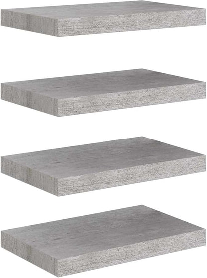 Wall Shelf Set of 4 Concrete Gray Honeycomb MDF Metal Small Floating Shelves for Living Room Office Modern Display Storage