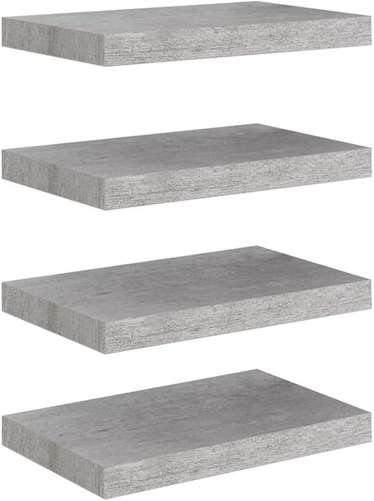 Wall Shelf Set of 4 Concrete Gray Honeycomb MDF Metal Small Floating Shelves for Living Room Office Modern Display Storage