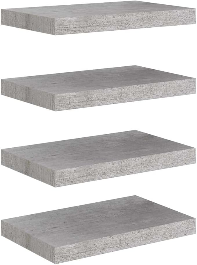Concrete Gray Honeycomb MDF Wall Shelf Set of 4 with Metal Brackets for Modern Home Office Decor and Space Saving Storage