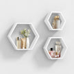 AHDECOR Hexagon Floating Shelves, Set of 3 White Hexagon Wall Shelves | Modern Honeycomb Floating Shelves for Living Room, Bedroom, Office | Hexagonal Wall Organizer Hanging Shelf