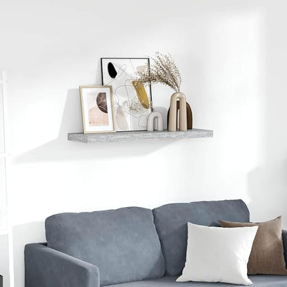Concrete Grey Floating Wall Shelf with Invisible Mounting System, 31.5 x 9.3 x 1.5 Inches, Modern Honeycomb MDF and Metal Design for Home Office Decor