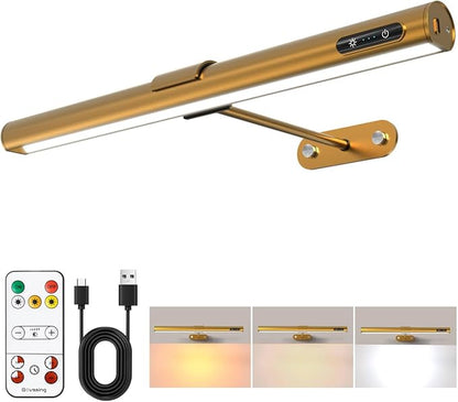 GOVSSING Picture Lights for Wall - 4000mAh Rechargeable Battery Wireless Picture Light with Remote, 3 Color Temps & Dimmable, 15.7” Rotatable Art Light, Memory & Timer Functions, Gold