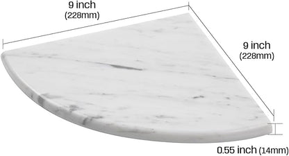 Marble Corner Shower Shelf, 9 Inch Carrara White Marble Corner Shelf for Bathroom Shower Decor, Wall Mounted, Polished, 2 Pcs