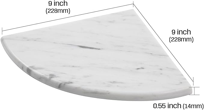 Marble Corner Shower Shelf, 9 Inch Carrara White Marble Corner Shelf for Bathroom Shower Decor, Wall Mounted, Polished, 2 Pcs