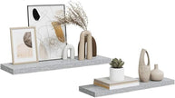 Set of 2 Concrete Grey Honeycomb MDF Floating Wall Shelves with Invisible Mounting System for Modern Home Office Decor and Display Storage
