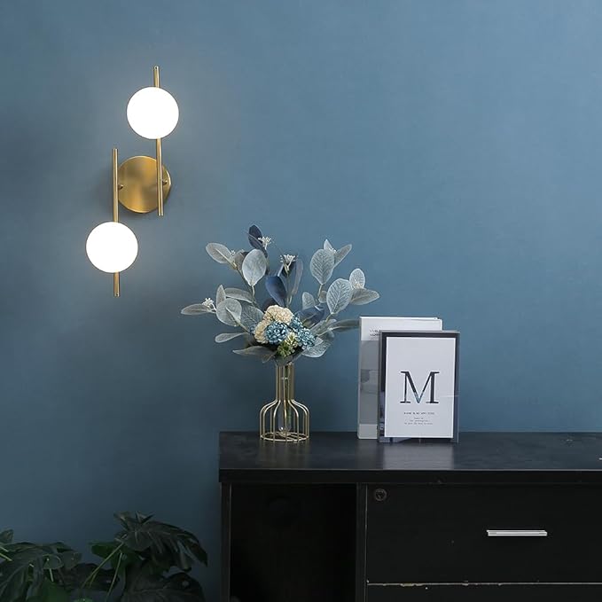 Modern Globe Wall Sconce 2 Light Bedroom Wall lamp Gold Wall Light Fixture for Living Room Kitchen Corridor Bathroom vanities Mirror