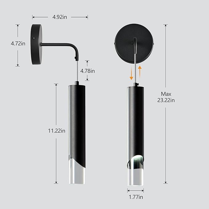 Black Wall Sconces Set of Two Modern LED Wall Lights Acrylic Wall Lighting Bathroom Vanity Light Fixture Indoor Wall Fixture for Bedroom Bedside Corridor Hallway Living Room