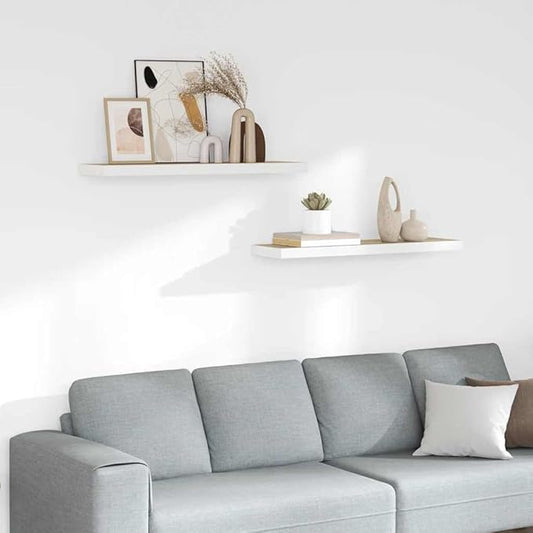 Modern Floating Wall Shelf Set of 2, Oak and White Honeycomb MDF with Metal Frame, Invisible Mounting System for Seamless Design, Decorative Storage for Living Room and Home