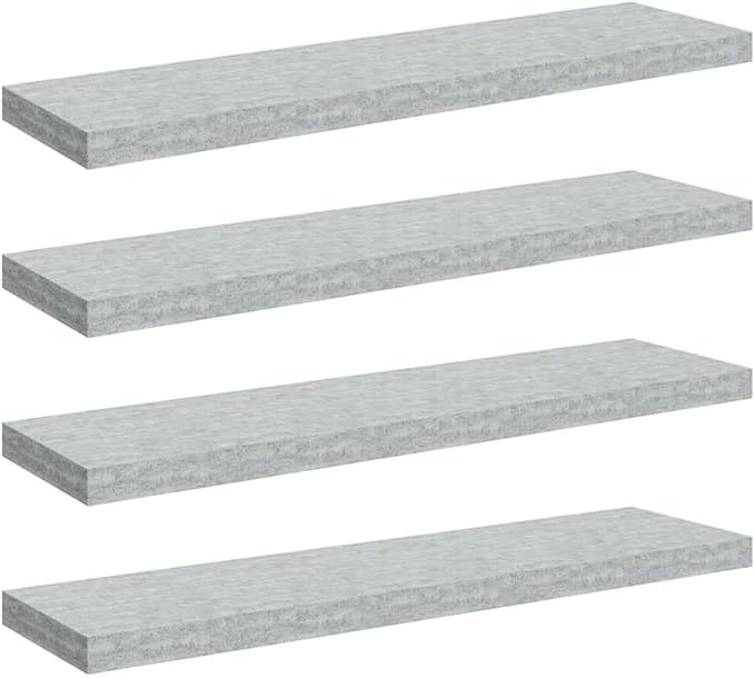 Concrete Grey Honeycomb MDF Floating Wall Shelf Set of 4 with Metal Frame for Living Room Office Storage Display