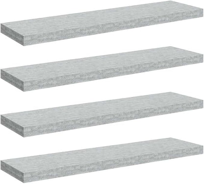 Concrete Grey Honeycomb MDF Floating Wall Shelf Set of 4 with Metal Frame for Living Room Office Storage and Display