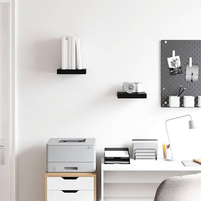 High Gloss Black Honeycomb MDF Floating Wall Shelf Set of 2 with Metal Brackets for Home Decor and Display Storage