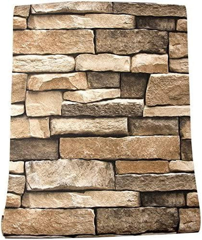 Rock Peel and Stick Wallpaper - Self-Adhesive & Removable Wallpaper Stone Decorations Contact Paper 17.7"x118" 3D Stone Textured Vinyl for Backsplash, Countertop Wall, Easy to Clean, Brick Wall paper