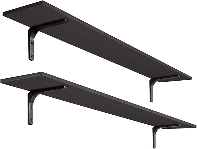 DINZI LVJ Long Wall Shelves, 55.1Inch Floating Shelves Wall Mounted, Extra Large Floating Storage Ledges with Sturdy Metal Brackets, Set of 2, for Living Room, Bathroom, Entryway, Kitchen, Espresso