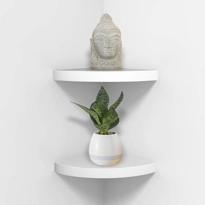 AHDECOR Wood Corner Shelves White, Durable Floating Corner Shelf for Organizing and Displaying Décor in Any Room, Set of 2
