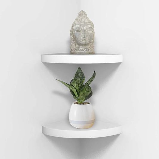 AHDECOR Wood Corner Shelves White, Durable Floating Corner Shelf for Organizing and Displaying Décor in Any Room, Set of 2