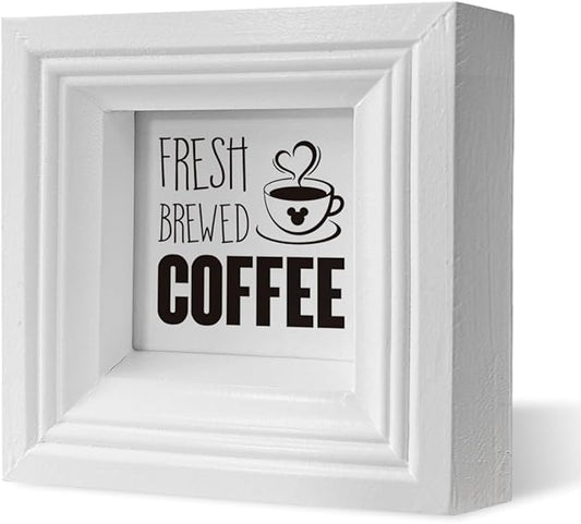 SDJYUSDF Coffee Decor Art, Fresh Brewed Coffee Sign, Mini Wooden Box Sign, Rustic Tabletop Decors, Shelf Decoration, Cafe Decors, Modern Farmhouse Home Decor for Kitchen Bar, Coffees Lover Decoration