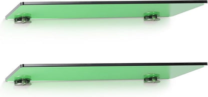 iobiotio Small Floating Shelves, 12 x 4'' Shelves for Wall, Decorative Floating Shelves for Home Office, Wall Mounted Rack, Dark Green, 2 Pcs