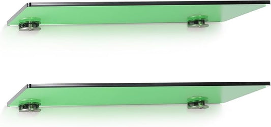 iobiotio Small Floating Shelves, 12 x 4'' Shelves for Wall, Decorative Floating Shelves for Home Office, Wall Mounted Rack, Dark Green, 2 Pcs