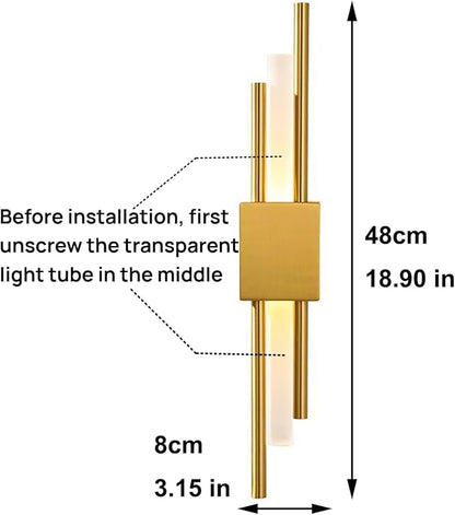 Modern Golden LED Wall Sconce, Geometric Metal and Acrylic Vertical Wall Lamp, Minimalist LED Light for Bedroom, Living Room, Hallway – 8 W, 48 cm, 3 Light Tones (Gold-Right)
