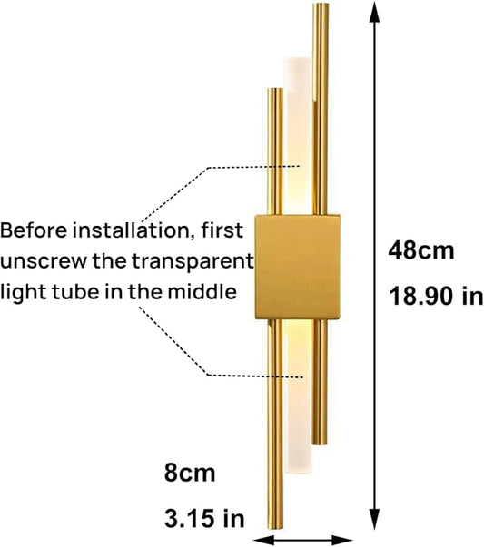 Modern Golden LED Wall Sconce, Geometric Metal and Acrylic Vertical Wall Lamp, Minimalist LED Light for Bedroom, Living Room, Hallway – 8 W, 48 cm, 3 Light Tones (Gold-Right)