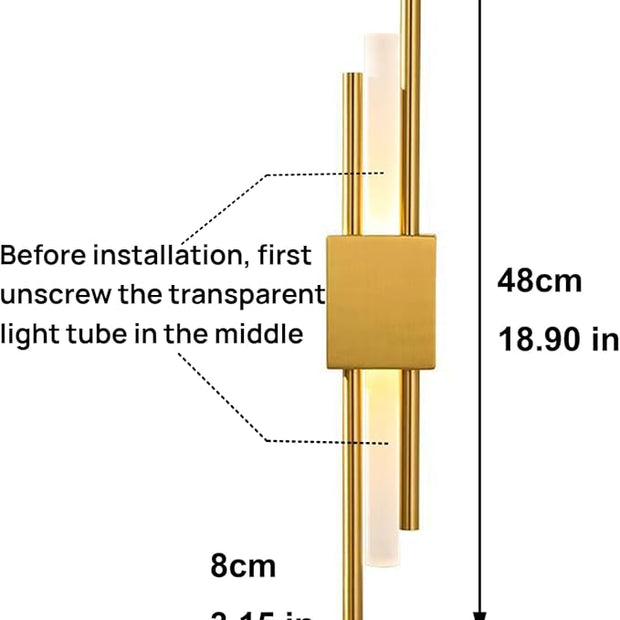 Modern Golden LED Wall Sconce, Geometric Metal and Acrylic Vertical Wall Lamp, Minimalist LED Light for Bedroom, Living Room, Hallway – 8 W, 48 cm, 3 Light Tones (Gold-Right)