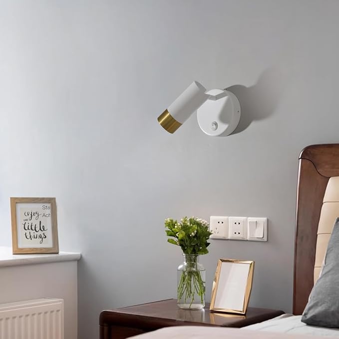 DUHU Wall Sconce Lights for Bedroom,White Wall Light with Switch,Indoor Modern Gold Hardwired Sconces Wall Lighting with Rotatable Lampshade,Wall Lamps for Living Room,Corner,Hallway,Bar,Wall Decor