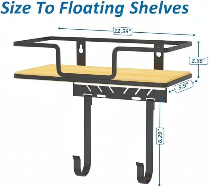 efluky Floating Shelves Wall Mounted, Metal Storage Rack for Wall Room Decor, Hanging Shelf for Bathroom, Bedroom, Living Room & Kitchen, Black