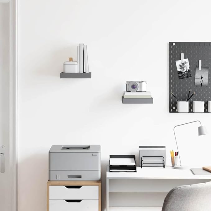 Floating Wall Shelves Set of 2 High Gloss Gray Honeycomb MDF Metal Modern Display Storage