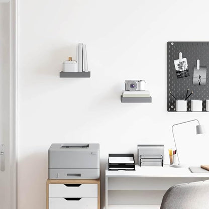 Wall Shelf Set of 2 High Gloss Gray Honeycomb MDF Metal Floating Shelves for Modern Home Decor, Display Organizer