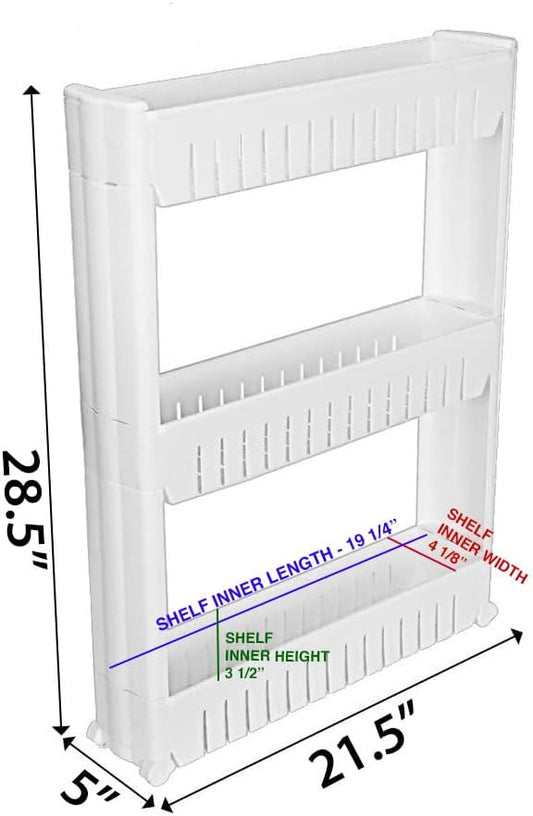 Modern Home Narrow Sliding Storage Organizer Rack - Laundry/Bathroom/Kitchen Portable Storage Shelves