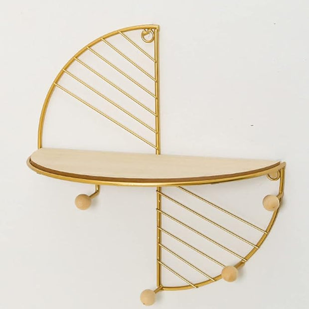 JOSON Bedroom Half Round Wall Mounted Floating Shelf for Bedroom, Living Room, Office Metal Geometric Hanging Shelf（Gold）