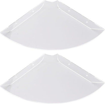 Acrylic Wall Mount Floating Corner Shelves 2pcs Quarter Round Shower Shelf, Sturdy Wall Storage Display Organizer for Bathroom Kitchen Bedroom Living Room 1.2 x 8.3 x 8.3in (Transparent)
