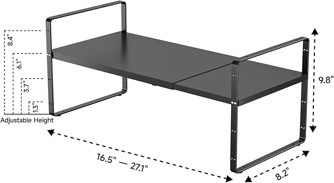 2Pack 16.5-27’’L Expandable Cabinet Countertop Shelf Organizer, Stackable Metal Shelves, Kitchen Organizers and Storage, Black Storage Spice Rack for Pantry and Cupboard