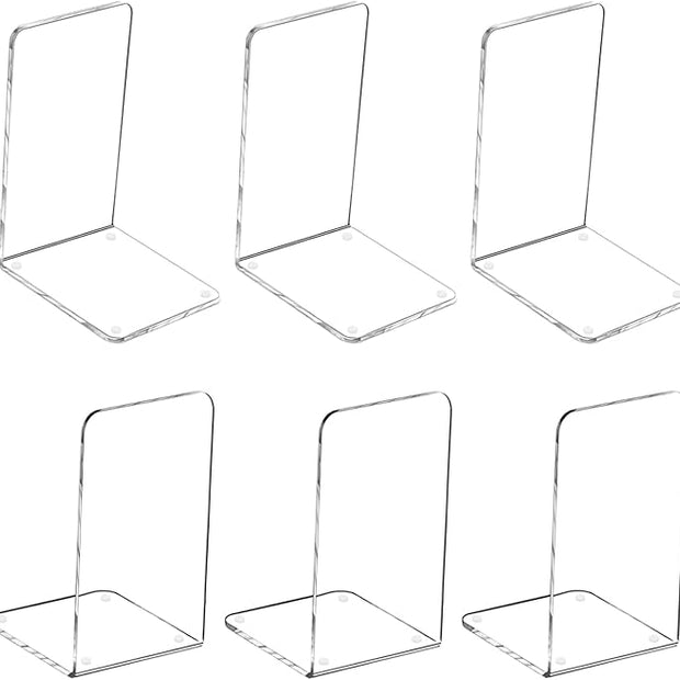 MerryNine MerryNine Acrylic Book Ends 6pcs for Shelves, Clear Bookends for Shelves, Books end Organizer, Book Holder Stand Decorative, Book Stoppers for Heavy Duty Books (Plastic Acrylic_3 Pairs)