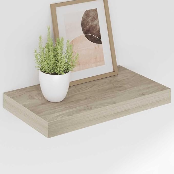Set of 2 Oak Honeycomb Floating Wall Shelves, Modern MDF and Metal Storage, 15.7 x 9.1 x 1.5 Inches, Invisible Mounting System for Home Decor and Display