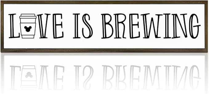 Coffee Decor Sign, Love Signs for Home Kitchen Decor, Coffee Station Decors for Wall, Cafe Decoration, Rustic Wooden Hanging Signs, Love is Brewing Sign, 17.8x4x1.2 inches